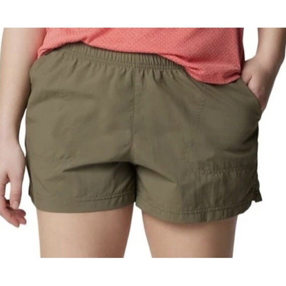Columbia Womens Large Sandy River Shorts Court Drawcord Pockets Nylon Green NWT